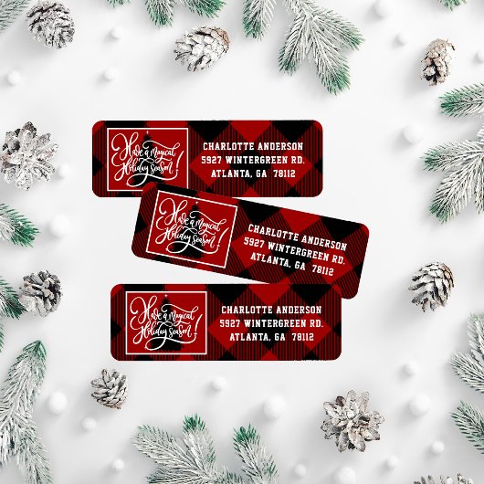 Étiquette Adresse Plaid Red Buffalo de Noël moderne