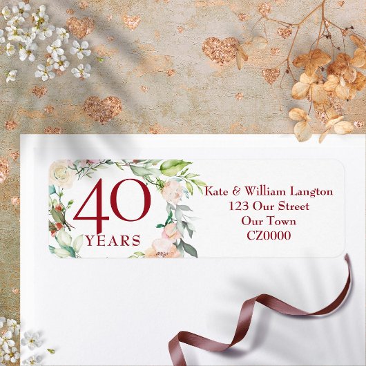 Étiquette Adresse pour l'anniversaire de mariage de rubis de