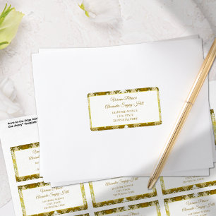 Étiquette Adresse Retro Gold Green Mariage damassé