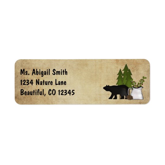 Étiquette Adresse rustique d'ours de silhouette de pays de