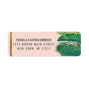 Étiquette Adresse tropicale d'or de feuille de banane de
