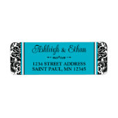 Étiquette Adresse Turquoise, Black White Mariage damassé (Devant)
