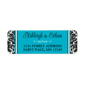 Étiquette Adresse Turquoise, Black White Mariage damassé (Devant)