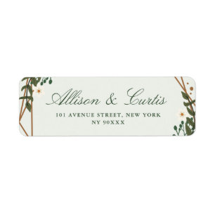 Étiquette adresse verte géométrique florale