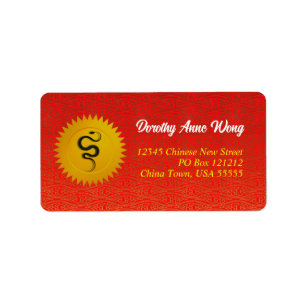 Étiquette Adresse Zodiac du serpent rouge et or chinois