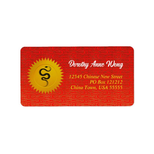Étiquette Adresse Zodiac du serpent rouge et or chinois (Devant)