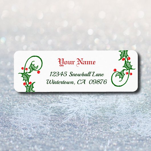 Étiquette Adresses modifiables Retro Green Holly et Red Berr