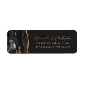 Étiquette Agate Black Gold Dark Wedding Return Address (Devant)