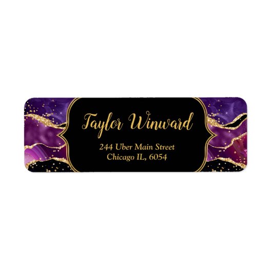 Étiquette Agate des séquences violet foncé et or (Devant)