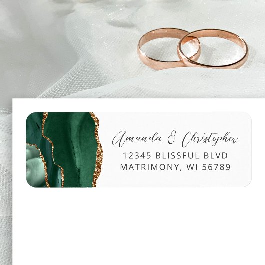 Étiquette Agate Emerald Green Wedding Return Address