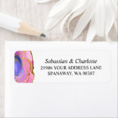 Étiquette Agate Pink Aquarelle Ombre Modern Gold Adresse (En situation)