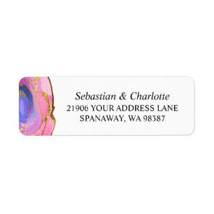 Étiquette Agate Pink Aquarelle Ombre Modern Gold Adresse