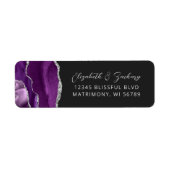 Étiquette Agate Purple Silver Dark Mariage Adresse de retour (Devant)