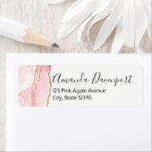 Étiquette Agate rose vierge avec ruban or Élégant (En situation)