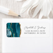Étiquette Agate Turquoise Blue Gold Mariage Adresse de retou (En situation)