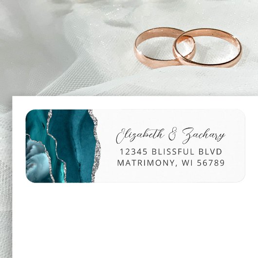 Étiquette Agate Turquoise Blue Silver Mariage Adresse de ret