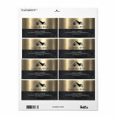 Étiquette Agent immobilier | Metallic Gold Marble Business (Feuille entière)