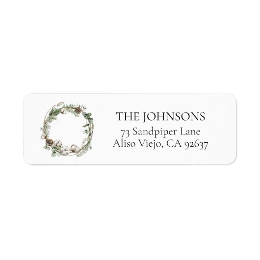 Étiquette Agritourisme Noël Verdure Wreath Retour Adresse (Devant)