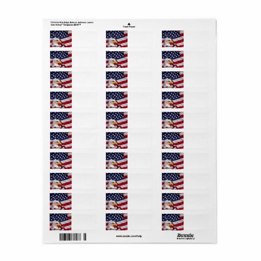 Étiquette Aigle à tête blanche avec Arrière - plan à drapeau (Feuille entière)