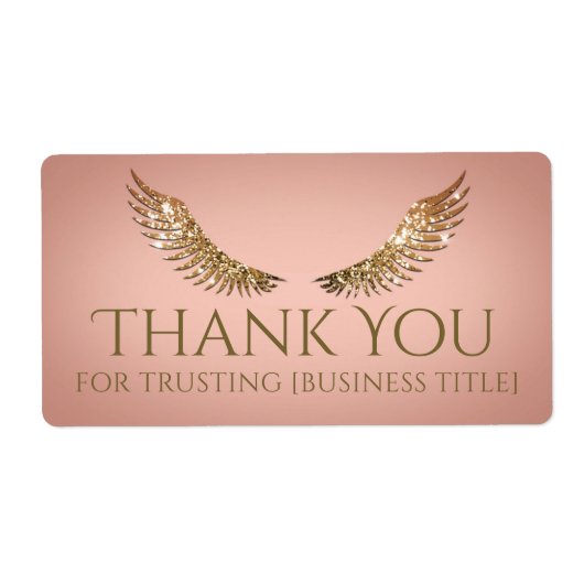 Étiquette Ailes de cils pailletés or Label rose vibrant (Devant)
