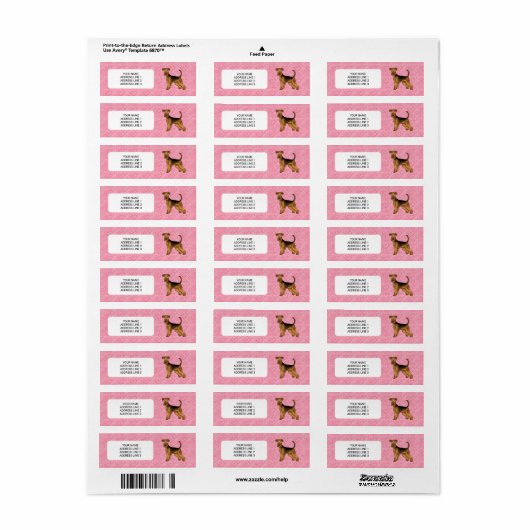 Étiquette Airedale Terrier Chien Avec Coeurs Rose Et Texte (Feuille entière)