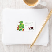 Étiquette Airedale Terrier et sapin de Noël Adresse de retou (En situation)