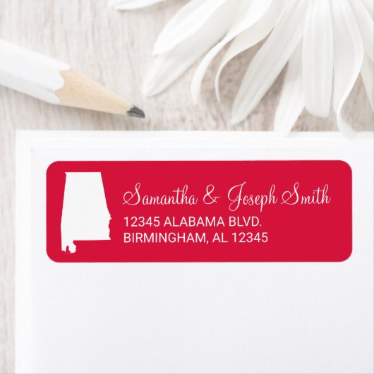 Étiquette Alabama en blanc et rouge (En situation)