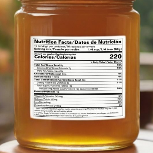 ÉTIQUETTE alimentaire bilingue conforme à la FDA