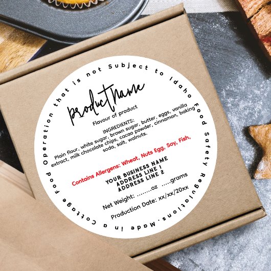 Étiquette alimentaire de chalet IDAHO mis à jour