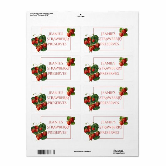 Étiquette alimentaire des réserves de fraises (Feuille entière)