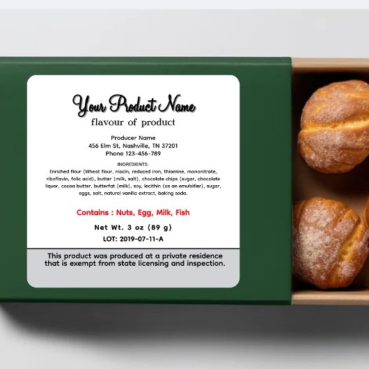 Étiquette alimentaire du Tennessee Cottage