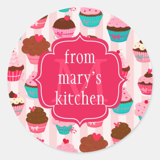 Étiquette alimentaire Monogramme de Cupcakes rose (Devant)