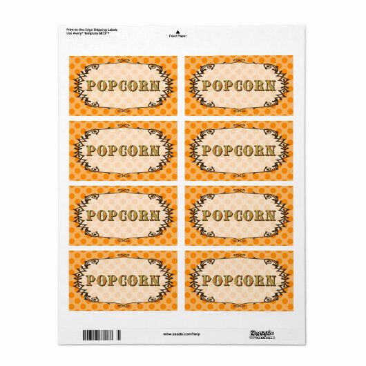 Étiquette alimentaire Popcorn (Feuille entière)