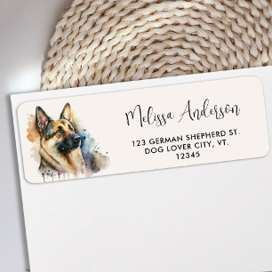 Étiquette Allemand Shepherd'aquarelle Chien Adresse de retou