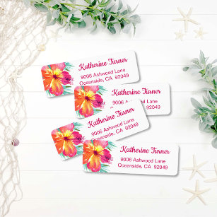 Étiquette Aloha Luau Pink Tropical Hibiscus Retour Adresse