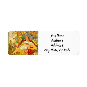 Étiquette Alphonse Mucha Art Nouveau Automne