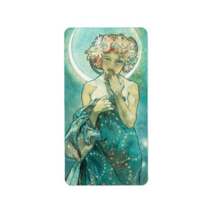 Étiquette Alphonse Mucha Lune Clair De Lune Art Nouveau