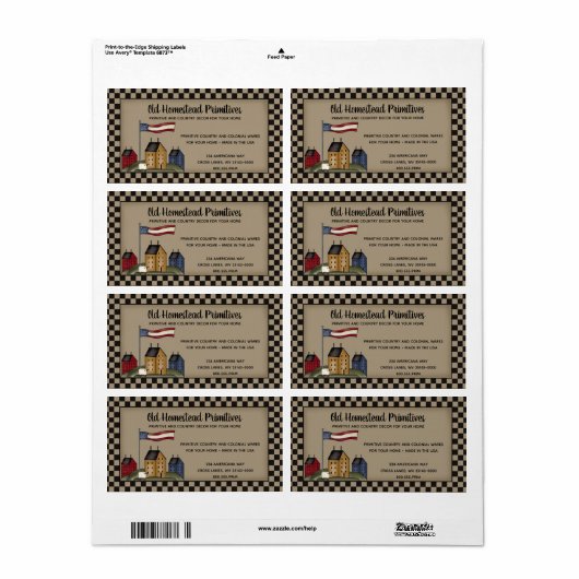 Étiquette Américaine Saltbox Primitive Campagne Rustique (Feuille entière)