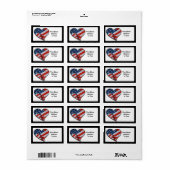Étiquette American Flag Heart (Feuille entière)