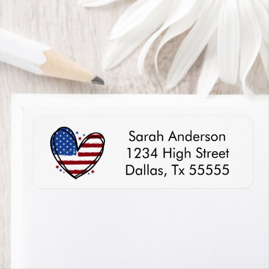 Étiquette American Flag Heart Patriotic (En situation)