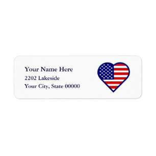 Étiquette American Heart Flag USA - Adresse de retour Label