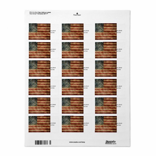 Étiquette amérique rustique, drapeau américain, grunge, vint (Feuille entière)