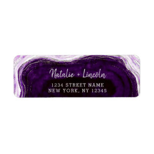 Étiquette Amethyst Purple Geode Slice Mariage Adresse de ret