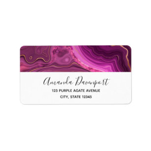 Étiquette Améthyste Violet Et Agate Abstrait Or