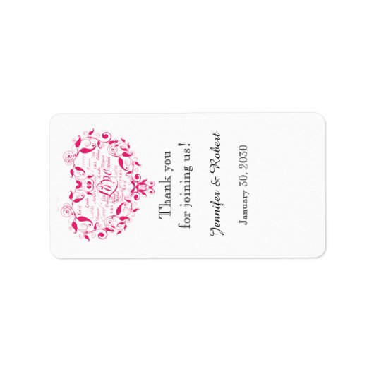 Étiquette Amour dans n'importe quelle langue Mariage rose Ét (Devant)