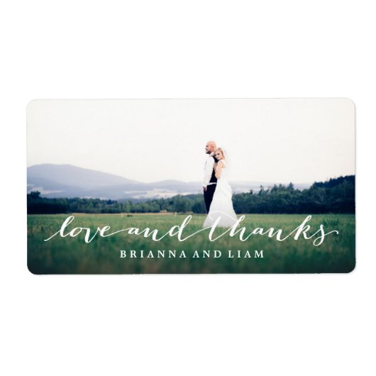 Étiquette Amour et Merci Simple Script Full Bleed Photo (Devant)