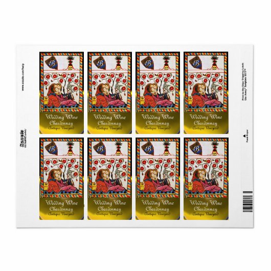 Étiquette AMOUR ÉTERNEL, Monogramme de vin blanc Mariage (Feuille entière)