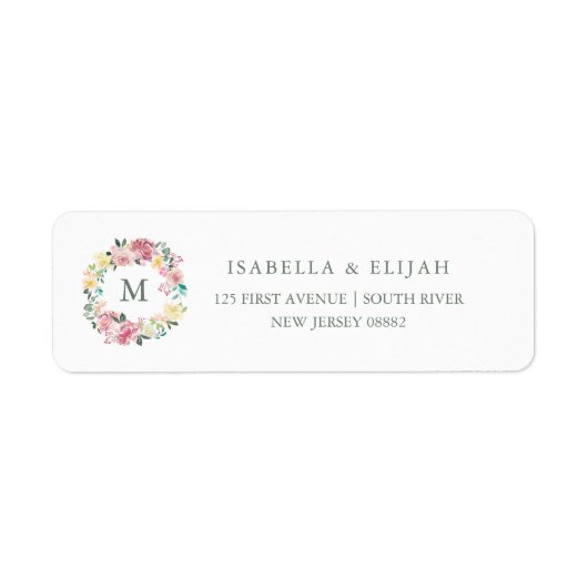Étiquette Amour merveilleux | Aquarelle Rose Floral Monogram (Devant)