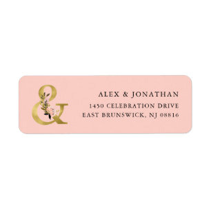 Étiquette Ampersand élégant   Mariage Floral Gold et Blush