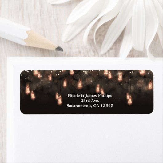 Étiquette Ampoules vintages pendantes Mariage rustique (En situation)